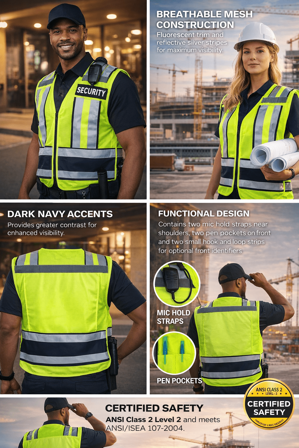 High Visibility Safety Vest for Men – ANSI Class 2 Level 2 Certified, Reflective vest with Pockets, Mic Holder - Neorom - Neorom