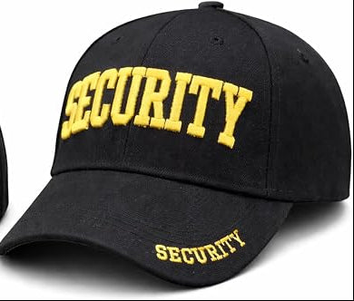 Security Hat Baseball Cap - Embroidered Front, Bill & Back - Adjustable Size - Gold or White Security Front - Neorom-NEOROM