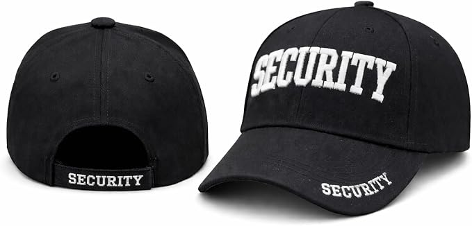 Security Hat Baseball Cap - Embroidered Front, Bill & Back - Adjustable Size - Gold or White Security Front - Neorom-NEOROM