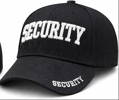 Security Hat Baseball Cap - Embroidered Front, Bill & Back - Adjustable Size - Gold or White Security Front - Neorom-NEOROM